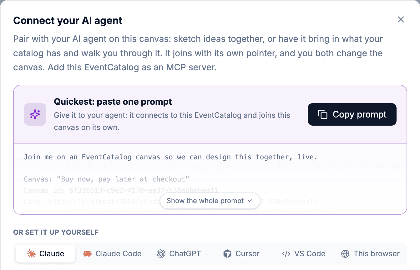 The Connect your AI agent dialog