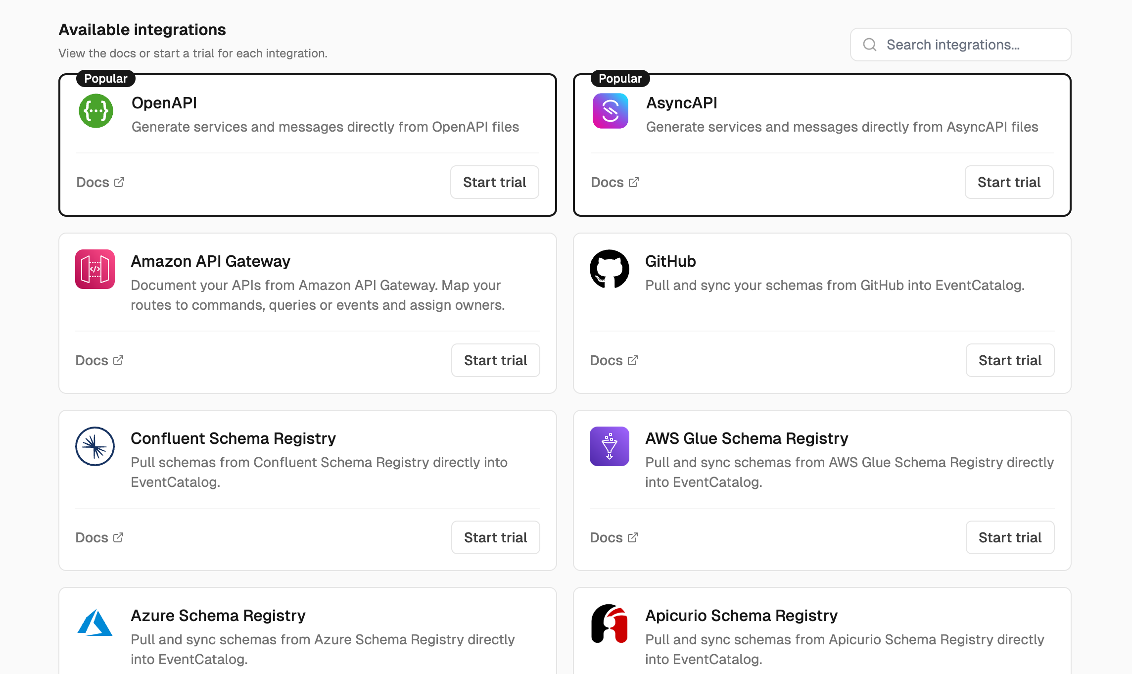 Pick your integrations in EventCatalog Cloud