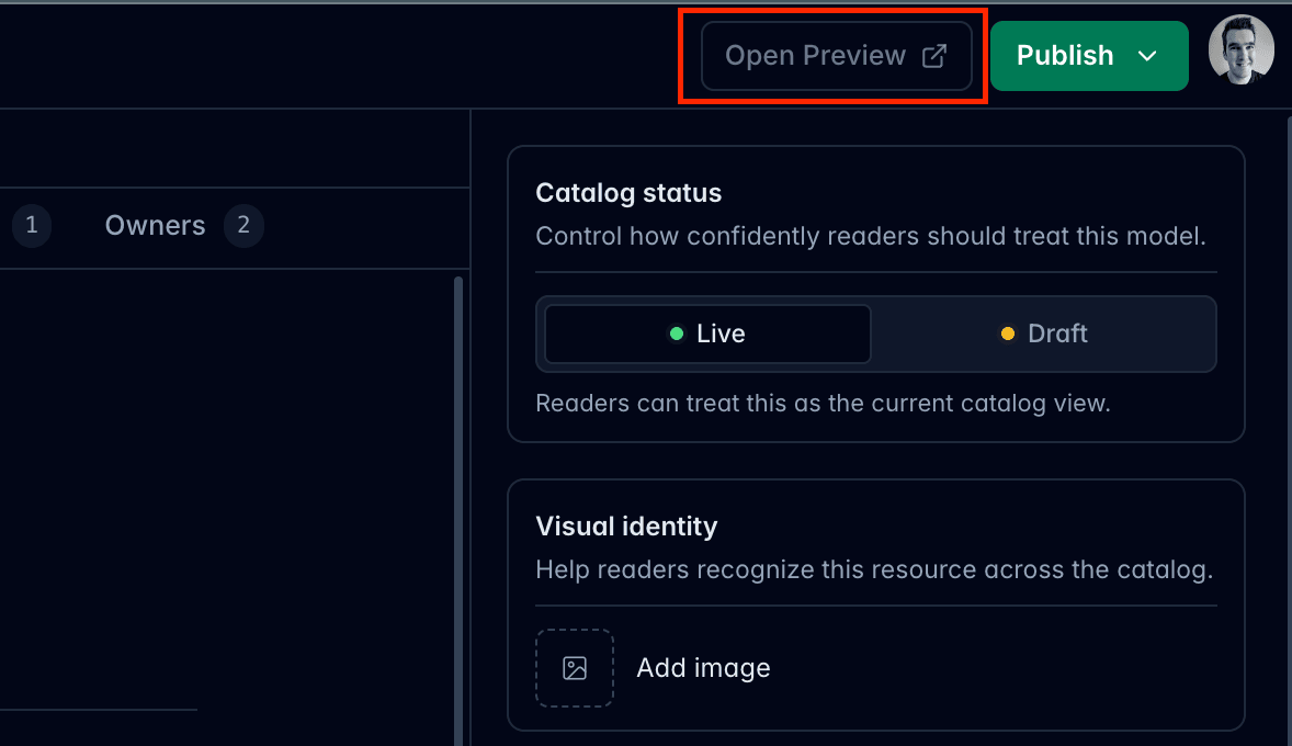 Open Preview button in EventCatalog Editor