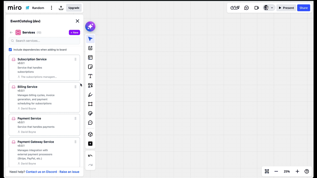 Dragging a service with its full dependency graph